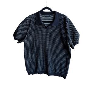 Elie Tahari Contrast Collar Men's Polo Shirt Black Geometrical Print Size XL